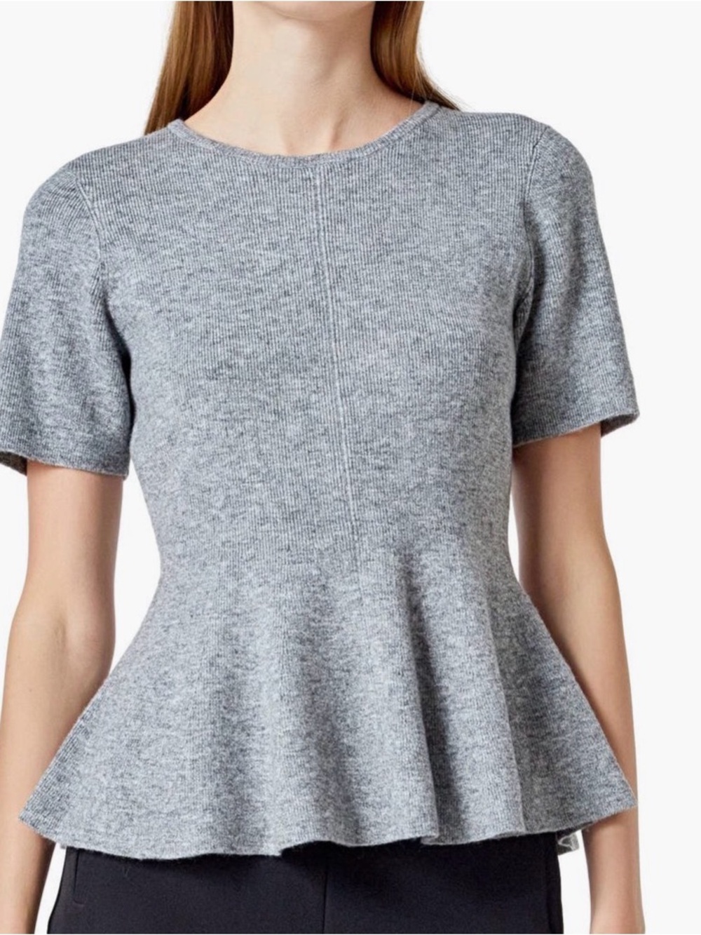 Endless Rose Grey Short Sleeve Peplum Knit Top